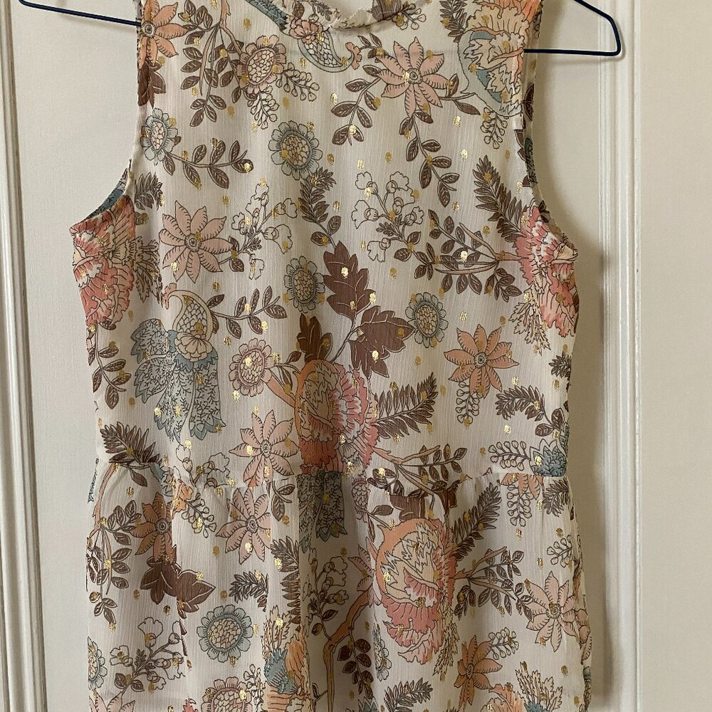 LOFT Floral Peblum Tie Sleeveless Top